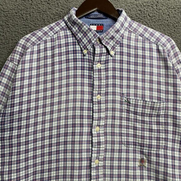 Vintage 90s Tommy Hilfiger Button Shirt Mens XL Check Lightweight Flannel - Picture 12 of 16